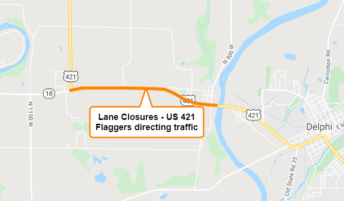 Thumbnail for the post titled: Lane closures begin Monday for US 421 northwest of Delphi