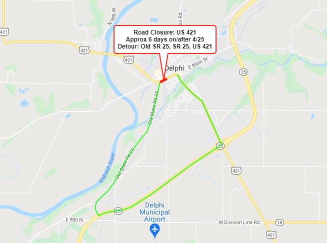 Thumbnail for the post titled: U.S. 421 to be closed in Delphi for railroad work on or after April 25, 2022