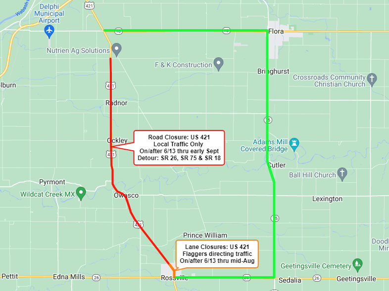 Thumbnail for the post titled: U.S. 421 to be resurfaced between S.R. 26 and S.R. 18 beginning Monday, June 13 through mid-November 2022