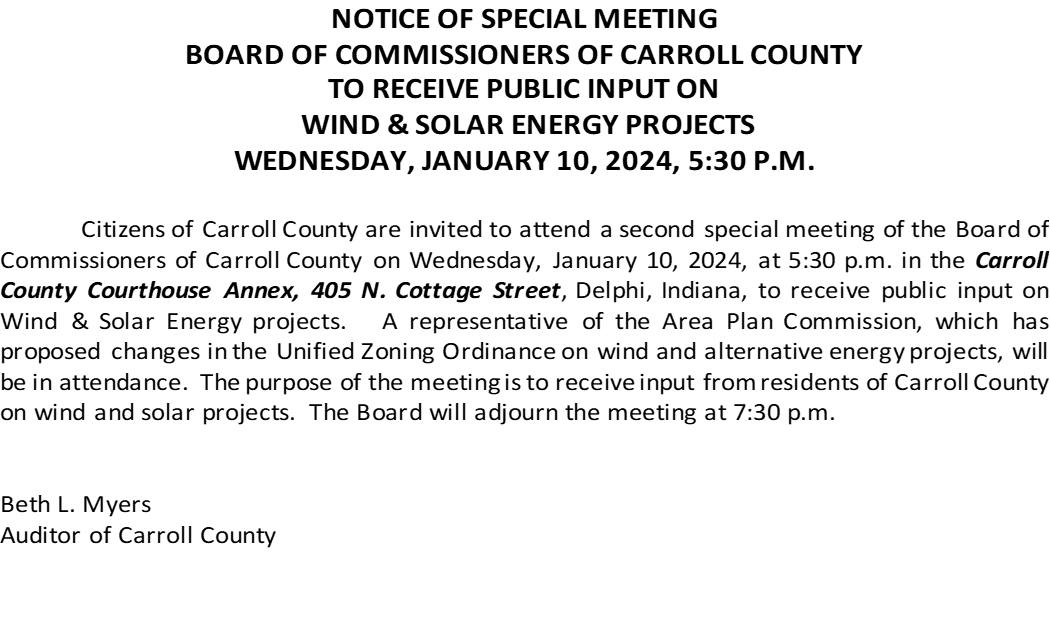 SPECIAL MEETING: Board of Commissioners of Carroll County Carroll